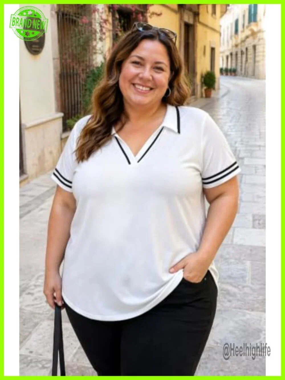 Plus Size Polo Shirt V-Neck Zipper Short Sleeve Tunic Work Blouse